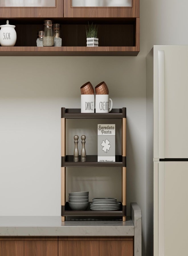 Morbrix 3-Tier Kitchen Storage Rack Organizer Shelf - Multipurpose Plastic Shelf for Kitchen Countertop, Bathroom, Pantry - Brown Utility Rack for Spices, Jars, Dishes, Cups & More - Image 2